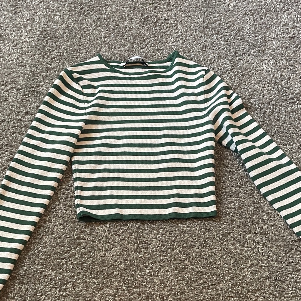 Zara Green and White Striped Top